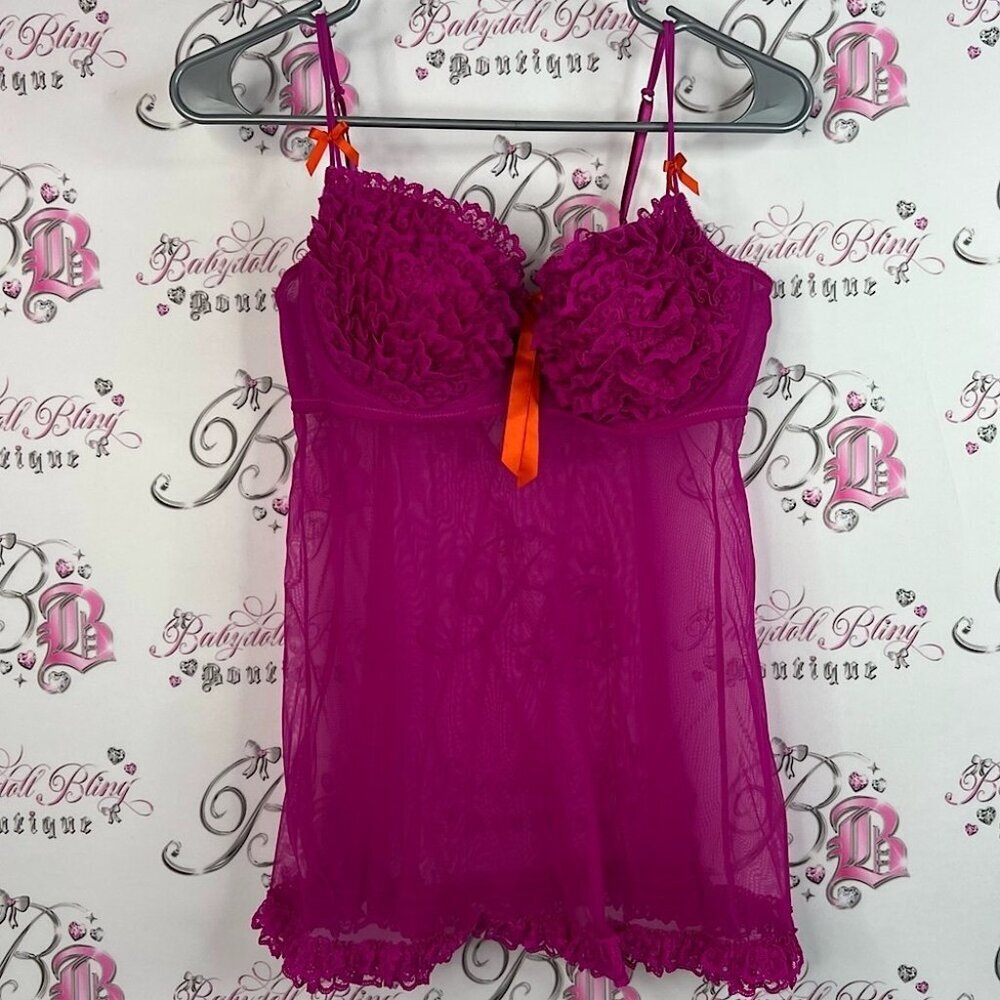 Babydoll tank top chemise bustier ruffle Purple Lace Babydoll Lingerie